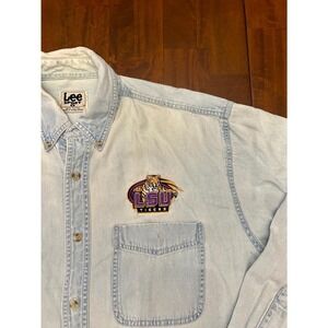 Lee Sport LSU Tigers Denim Shirt Mens Light Blue Vintage Button Down